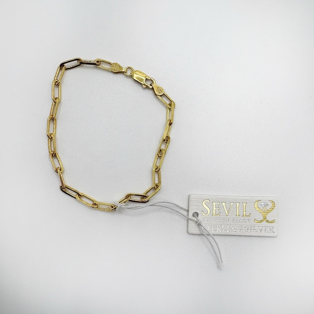 Sevil 925 Sterling Silver Gold Plated Paperclip Chain Bracelet Italy NWT